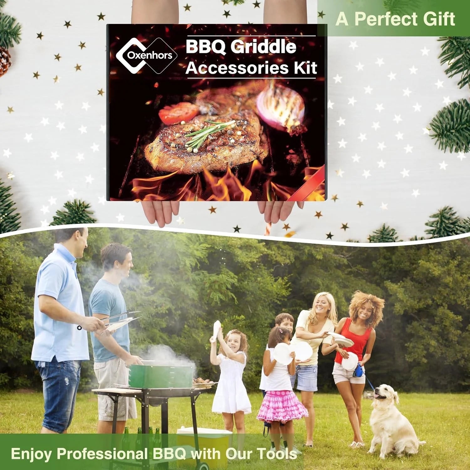 Oxenhors Griddle Accessories Kit, 26Pcs Grilling Accessories Set for Blackstone and Camp Chef, Flat Top Grill Accessories Set with Spatulas, Scraper, Egg Ring, Tong, Basting Cover for Outdoor BBQ