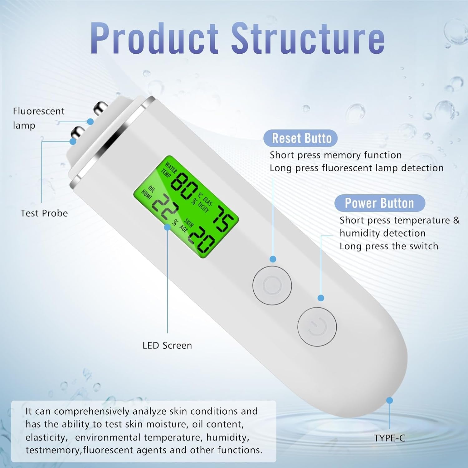 LCD Skin Oil Content Facial Moisture Analyzer Skin Care Tool for Radiant Skin, Digital Moisture Tester Monitoring Skin Health and Beauty Needs