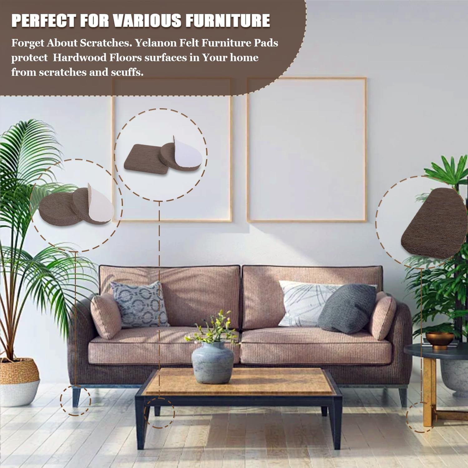 Felt Furniture Pads for Hardwood Floors -8" X 6" Premium Floor Protectors for Furniture, Felt Pads for Chair Legs,Brown
