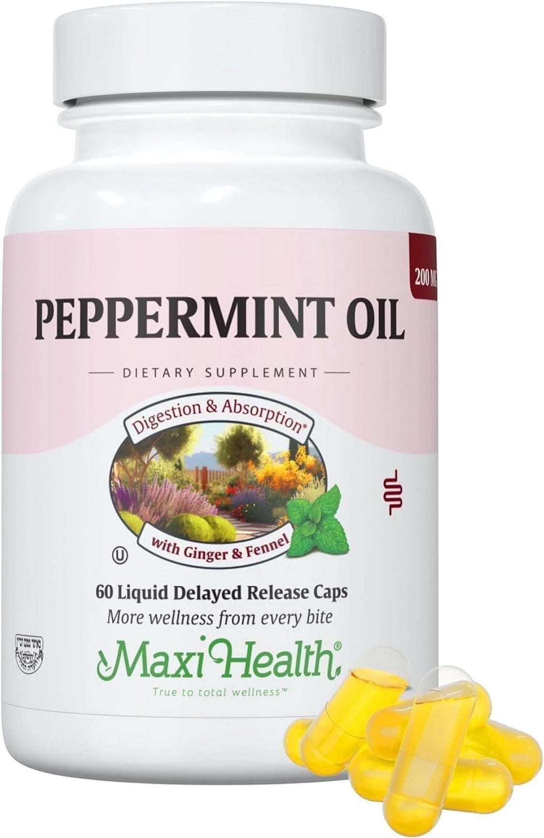 Peppermint Oil with Ginger & Fennel – Digestive Health Support – 60 Delayed Release Capsules
