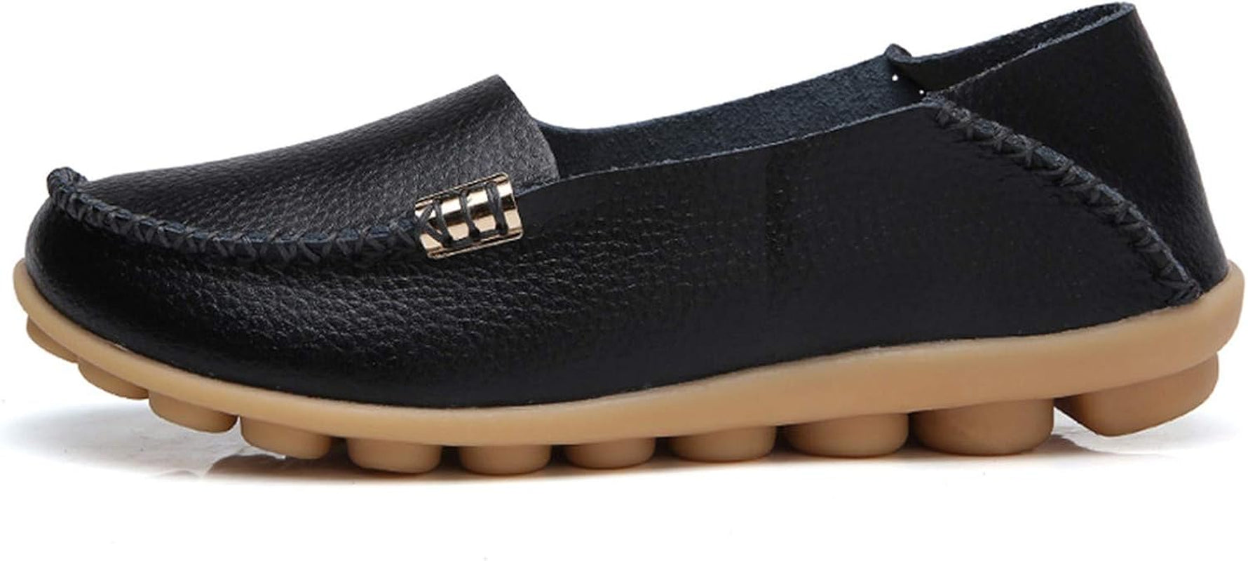 Women'S Comfortable Leather Loafers Leisure round Toe Moccasins Wild Driving Flats Soft Walking Shoes Women Slip On, 1-Black, 8.5