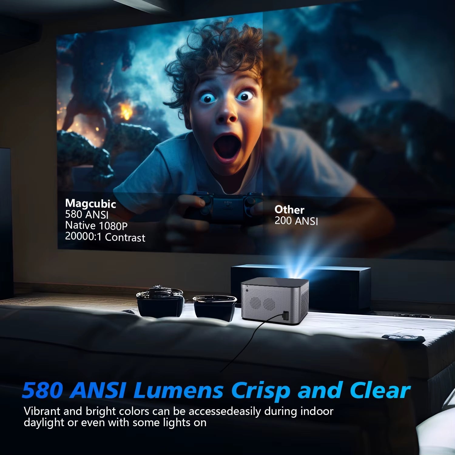 4K Smart Projector - Android 11, 580 ANSI, 1920x1080P Full HD, Wifi6, BT5.0, Voice Control - Ultimate Home Theater Experience